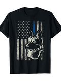 Men's T-Shirt Vintage American Flag With Blue Stripe And Loyal Police Dog