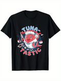 Men's T-Shirt Tuna Tastic With Cartoon Chopsticks Sushi Slices And Smiling Tuna