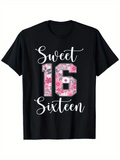 Men's T-Shirt Sweet Sixteen Pink Floral Pattern With Decorative Numbers Celebration