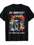 Men's T-Shirt Be Yourself Colorful Graffiti With Sunglasses Artistic Cat