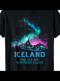 Men's T-Shirt Iceland Fire Ice And Northern Lights Over Snowy Aurora Mountain