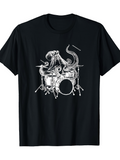 Men's T-Shirt Detailed Octopus Surrounded By Cymbals And Sticks Playing Drum Set