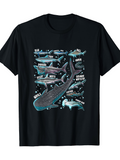 Men's T-Shirt Blue Ocean With Swimming Sharks Under Bright Blue Stars Whale Shark