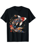 Men's T-Shirt Colorful Swirling Water With Floral Patterns Surrounding A Japanese Koi Fish
