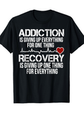 Men's T-Shirt Addiction Recovery Heartbeat Red Heart Clean Black Shirt