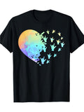 Men's T-Shirt Colorful Gradient Heart With Birds Soaring In The Sky TShirt