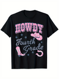 Men's T-Shirt Howdy Fourth Grade Pink Western Boots Star Horseshoe
