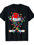 Men's T-Shirt Festive Christmas Lights Wrapped Around Hockey Helmet And Sticks