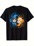 Men's T-Shirt Dynamic Color Splash With Pool Balls Among Abstract Paint Strokes Billiard Ball