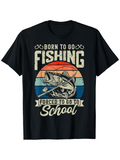 Men's T-Shirt Born To Go Fishing Sunset Watercolor With Large Jumping Fish Design