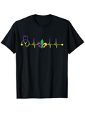 Men's T-Shirt Colorful Heartbeat Line With Mardi Gras Mask And Musical Note