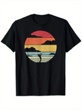Men's T-Shirt Vintage Sunset With Silhouetted Surfer And Ocean Palm Tree