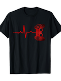 Men's T-Shirt Red Heartbeat Line With Video Game Controller Illustration