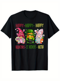 Men's T-Shirt Happy Happy Happy With Cute Holiday Gnomes Surrounded By Festive Decorations