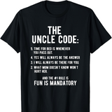 Men's T-Shirt The Uncle Code Fun Is Mandatory Rules Typography On Black Shirt