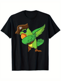 Men's T-Shirt Playful Pirate Parrot Dabbing With Green Feathers Pirate Hat