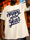 Men's T-Shirt Happy New Year Bold Brush Letters Under Neon Lights T Shirt