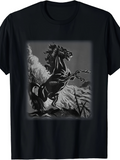 Men's T-Shirt Dynamic Wild Galloping Stallion In Stormy Dark Landscape Horse
