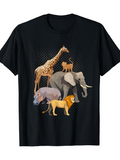 Men's T-Shirt African Wildlife Gathering With Majestic Elephant Giraffe Lion And Hippo