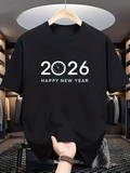 Men's T-Shirt Happy New Year Number Design With Clock And Modern Minimalist Typeface T Shirt