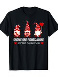 Men's T-Shirt Gnome One Fights Alone Stroke Awareness Red Hearts With Adorable Standing Gnome