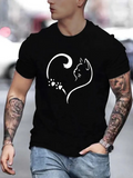 Men's T-Shirt Minimalist White Cat Silhouette And Paw Print Forming Heart