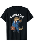 Men's T-Shirt A Litigator Cartoon Alligator With Briefcase In Blue Suit Standing On Black Shirt