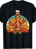 Men's T-Shirt Retro Sunburst With Nurse Hat Turkey Wearing Stethoscope