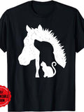 Men's T-Shirt Stylized Silhouettes Of Horse Dog And Cat On Black T Shirt