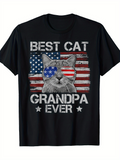 Men's T-Shirt Best Cat Grandpa Ever With American Flag Sunglasses Cat