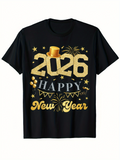 Men's T-Shirt Happy 2026 With Golden Confetti Fireworks Stars And New Year