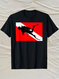 Men's T-Shirt Bold Red Flag With White Stripe Featuring A Scuba Diver Silhouette