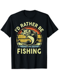 Men's T-Shirt Id Rather Be Fishing With Retro Sunset And Jumping Bass Fish