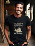 Men's T-Shirt Retro Steam Locomotive With Artistic Typography And Train Tracks Design