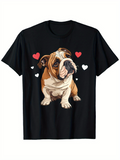 Men's T-Shirt Lovable Bulldog Surrounded By Red And White Hearts Sitting