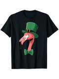 Men's T-Shirt Green Top Hat And Bow Tie With Pink Flamingo