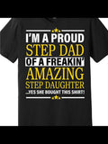 Men's T-Shirt Proud Step Dad Yellow Lettering With Bold Statement On Black Shirt