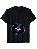 Men's T-Shirt Cosmic Silhouette Twin Cats Gazing At Glowing Heart