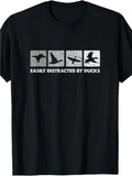 Men's T-Shirt Easily Distracted By Ducks Grayscale Flying Silhouettes In Graphic Window Duck