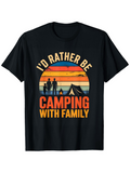Men's T-Shirt Id Rather Be Camping With Family Retro Sunset Silhouette Family And Tent