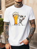 Men's T-Shirt Cartoon Skeleton Dancing Happily With Foaming Beer Glass