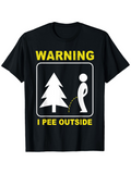 Men's T-Shirt Warning I Pee Outside Under Pine Tree With Cartoon Pictogram Figure