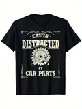 Men's T-Shirt Easily Distracted By Car Parts Graphic Gear Surrounded By Metallic Accents