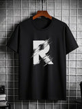 Men's T-Shirt Bold Graphic Letter R With Striking Motion Lines Artwork