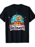 Men's T-Shirt Just Waiting For Halloween Skeleton With Pumpkin Moon And Bats
