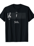 Men's T-Shirt Shhh Musical Staff With Rest Symbol Over Black T Shirt