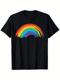 Men's T-Shirt Brushstroke Rainbow With Vibrant Colors Blending Across Black Cotton T Shirt