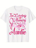 Women's T-Shirt In Loving Memory Of My Auntie Pink Ribbon With Butterflies And Hearts T Shirt