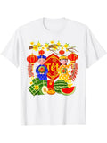 Men's T-Shirt Tet Festival Under Blossoming Yellow Apricot Branch With Lanterns Watermelon And Children