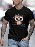 Men's T-Shirt Vintage Blossom Perched On Twisted Branch Large Eyed Cute Owl